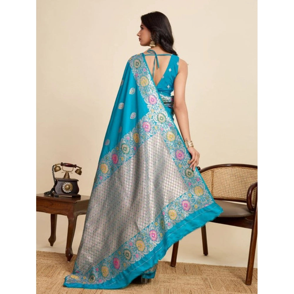 Snuggle Spot Women's Faux_Banarasi_Silk Woven Saree With Unstitched Blouse 5.5Mtr (Turquoise)