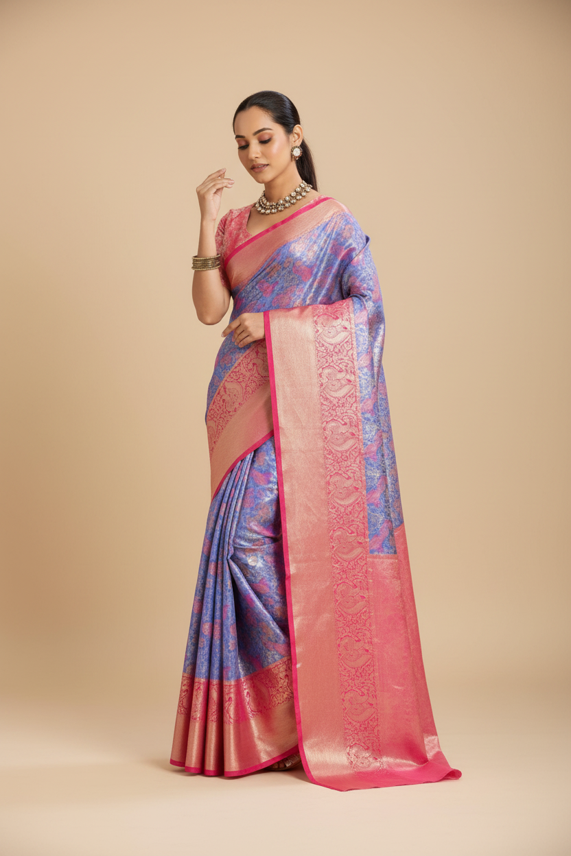 Snuggle Spot Women's Faux_Banarasi_Silk Woven Saree With Unstitched Blouse 5.5Mtr (Blue)