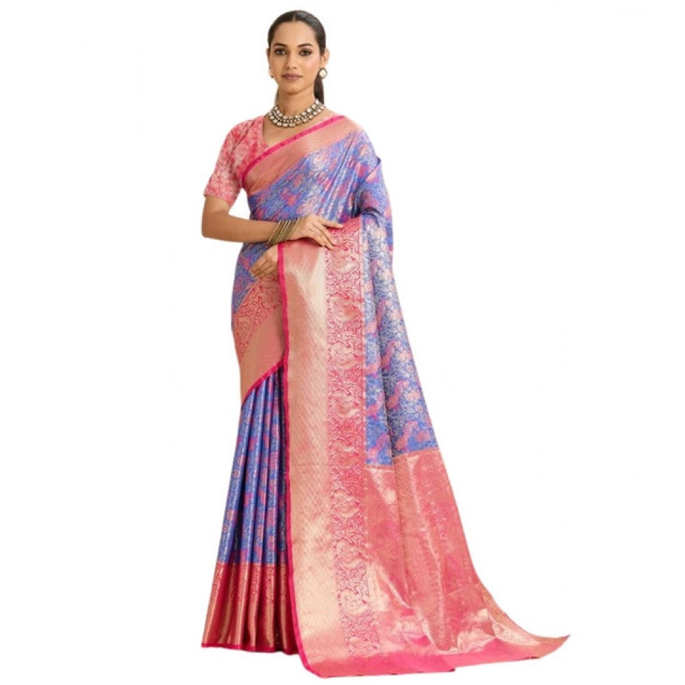 Snuggle Spot Women's Faux_Banarasi_Silk Woven Saree With Unstitched Blouse 5.5Mtr (Blue)
