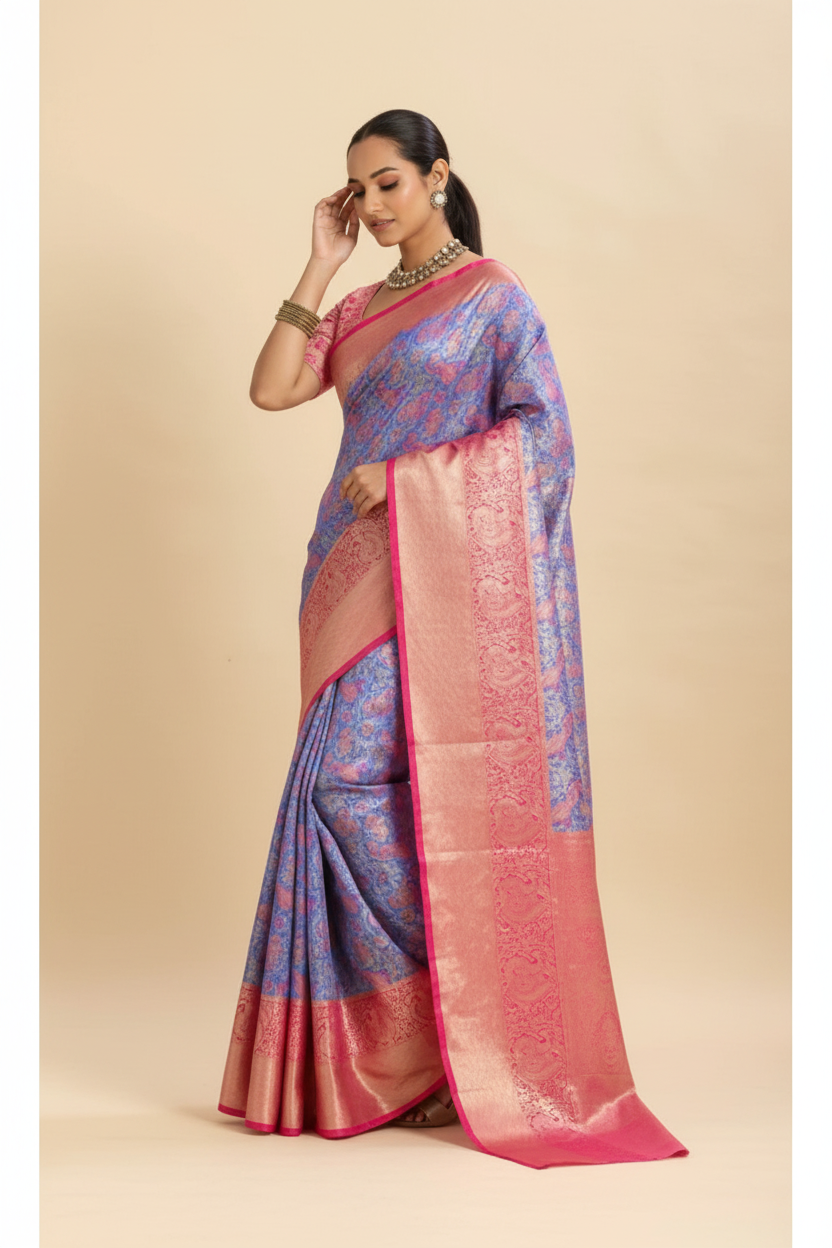 Snuggle Spot Women's Faux_Banarasi_Silk Woven Saree With Unstitched Blouse 5.5Mtr (Blue)