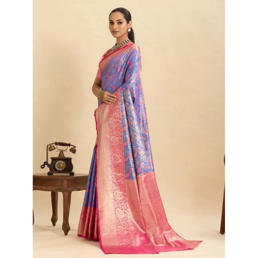 Snuggle Spot Women's Faux_Banarasi_Silk Woven Saree With Unstitched Blouse 5.5Mtr (Blue)