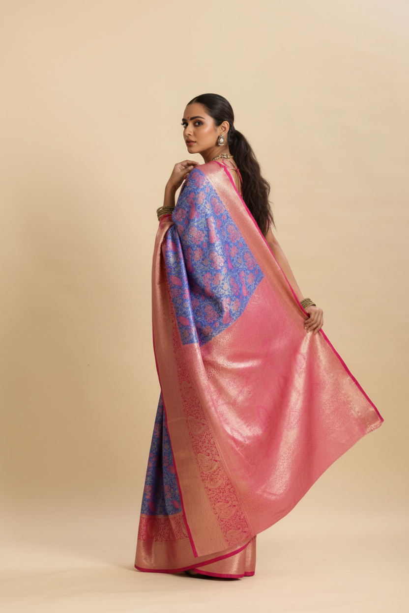 Snuggle Spot Women's Faux_Banarasi_Silk Woven Saree With Unstitched Blouse 5.5Mtr (Blue)