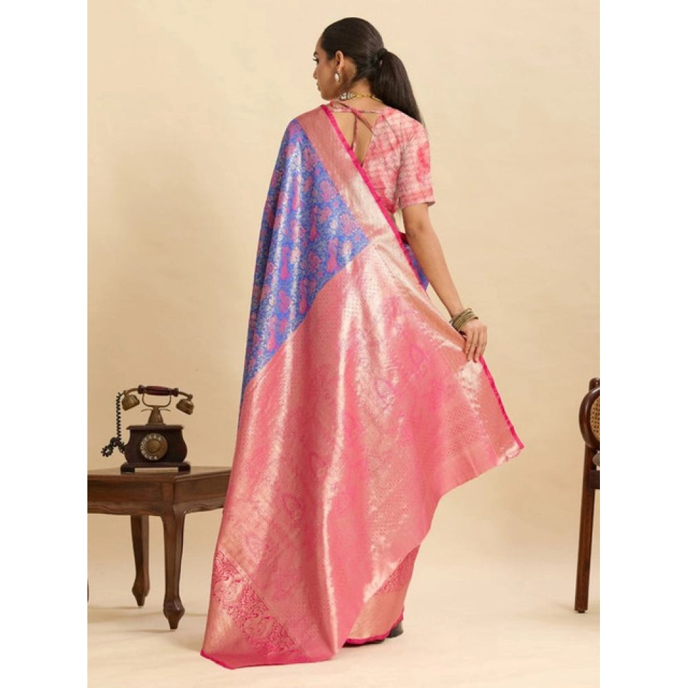 Snuggle Spot Women's Faux_Banarasi_Silk Woven Saree With Unstitched Blouse 5.5Mtr (Blue)