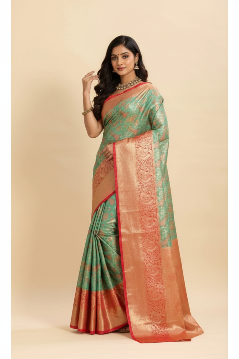 Snuggle Spot Women's Faux_Banarasi_Silk Woven Saree With Unstitched Blouse 5.5Mtr (Green)