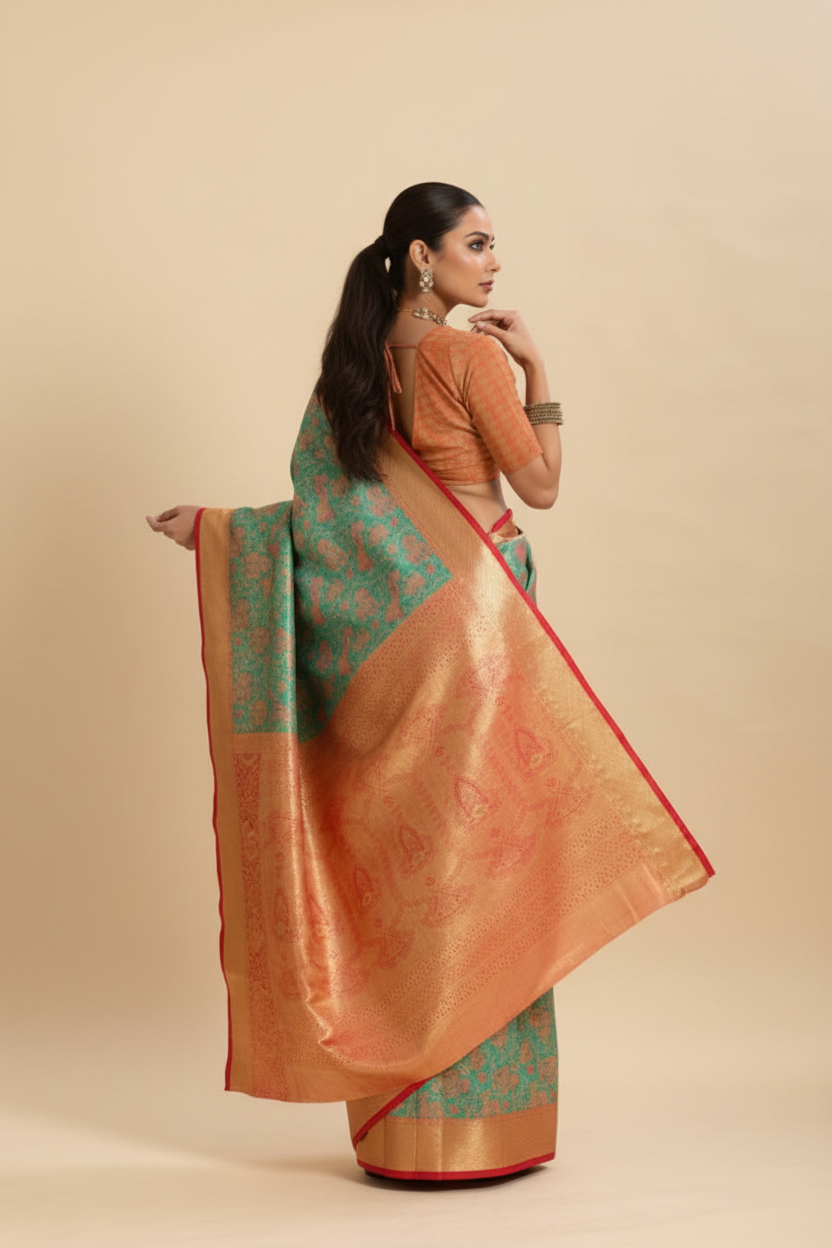 Snuggle Spot Women's Faux_Banarasi_Silk Woven Saree With Unstitched Blouse 5.5Mtr (Green)
