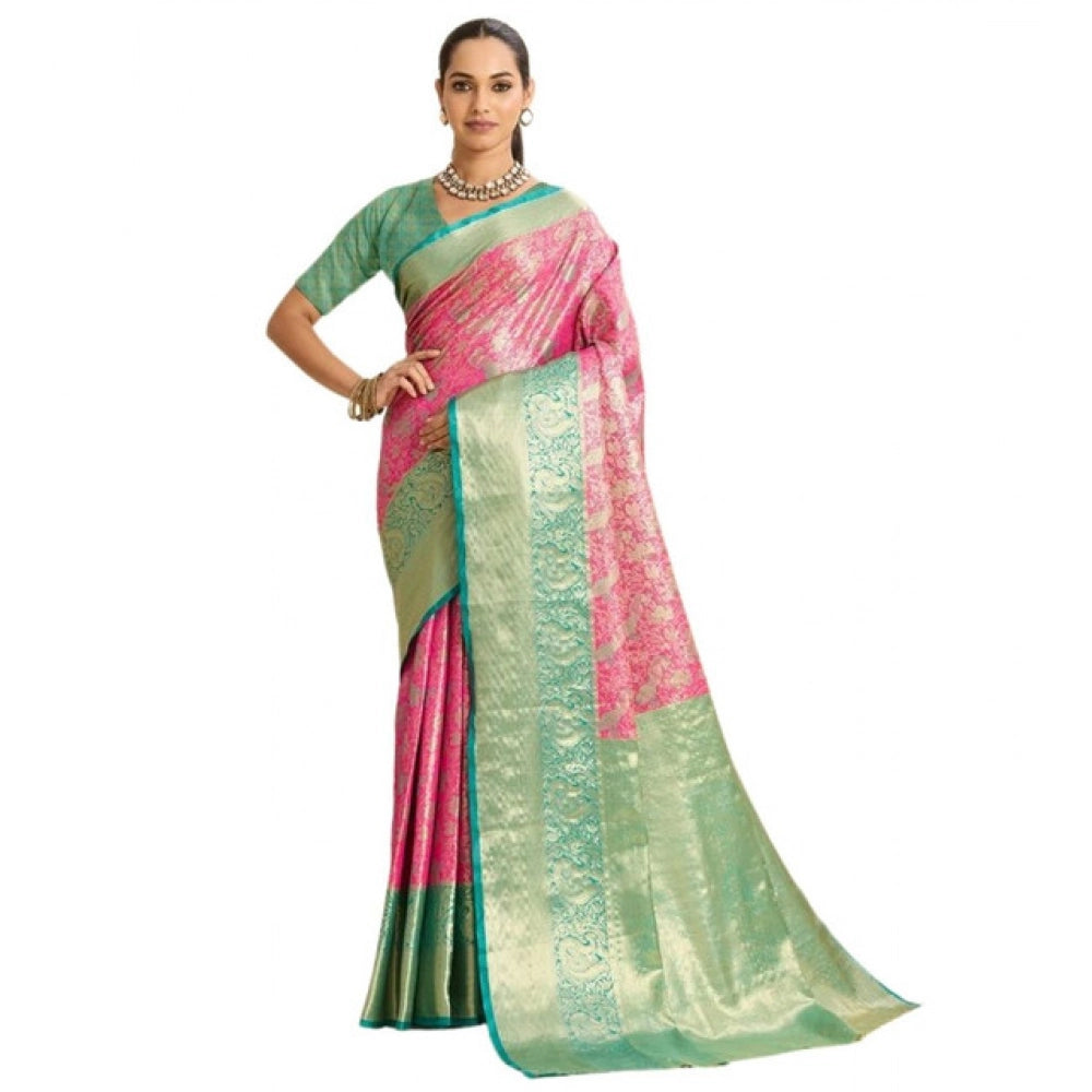 Snuggle Spot Women's Faux_Banarasi_Silk Woven Saree With Unstitched Blouse 5.5Mtr (Pink)