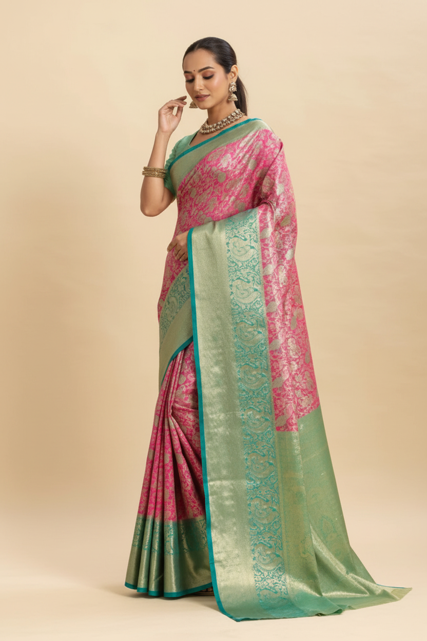 Snuggle Spot Women's Faux_Banarasi_Silk Woven Saree With Unstitched Blouse 5.5Mtr (Pink)