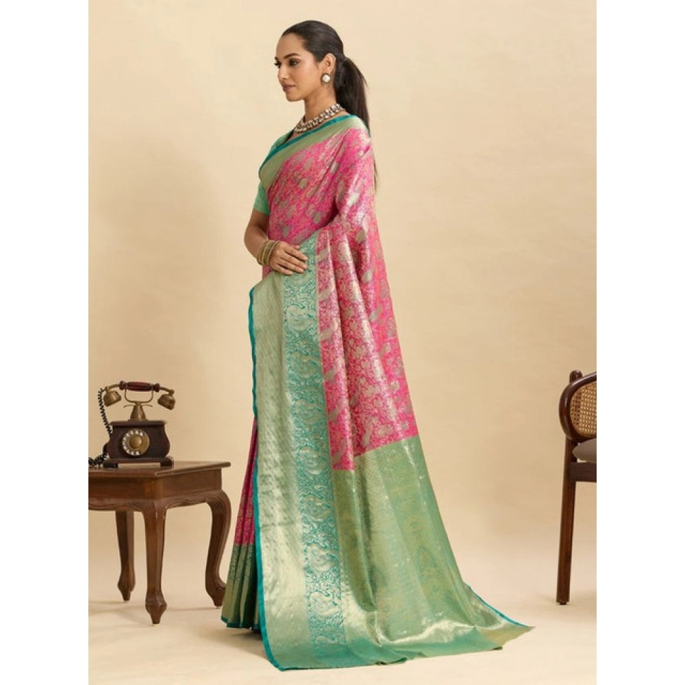 Snuggle Spot Women's Faux_Banarasi_Silk Woven Saree With Unstitched Blouse 5.5Mtr (Pink)