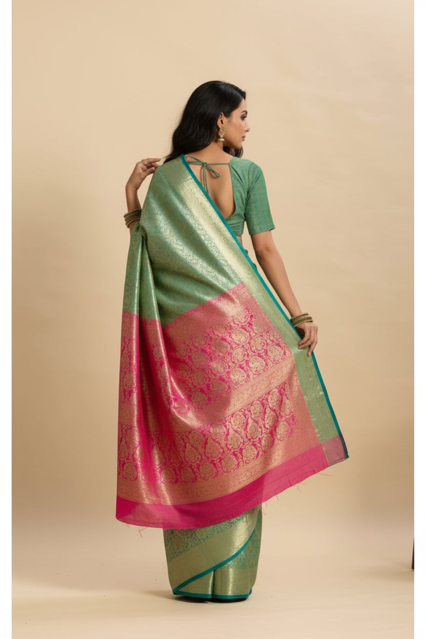 Snuggle Spot Women's Faux_Banarasi_Silk Woven Saree With Unstitched Blouse 5.5Mtr (Pink)