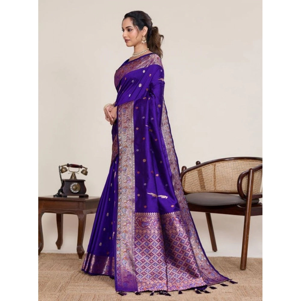 Snuggle Spot Women's Jacquard Woven Saree With Unstitched Blouse 5.5Mtr (Blue)
