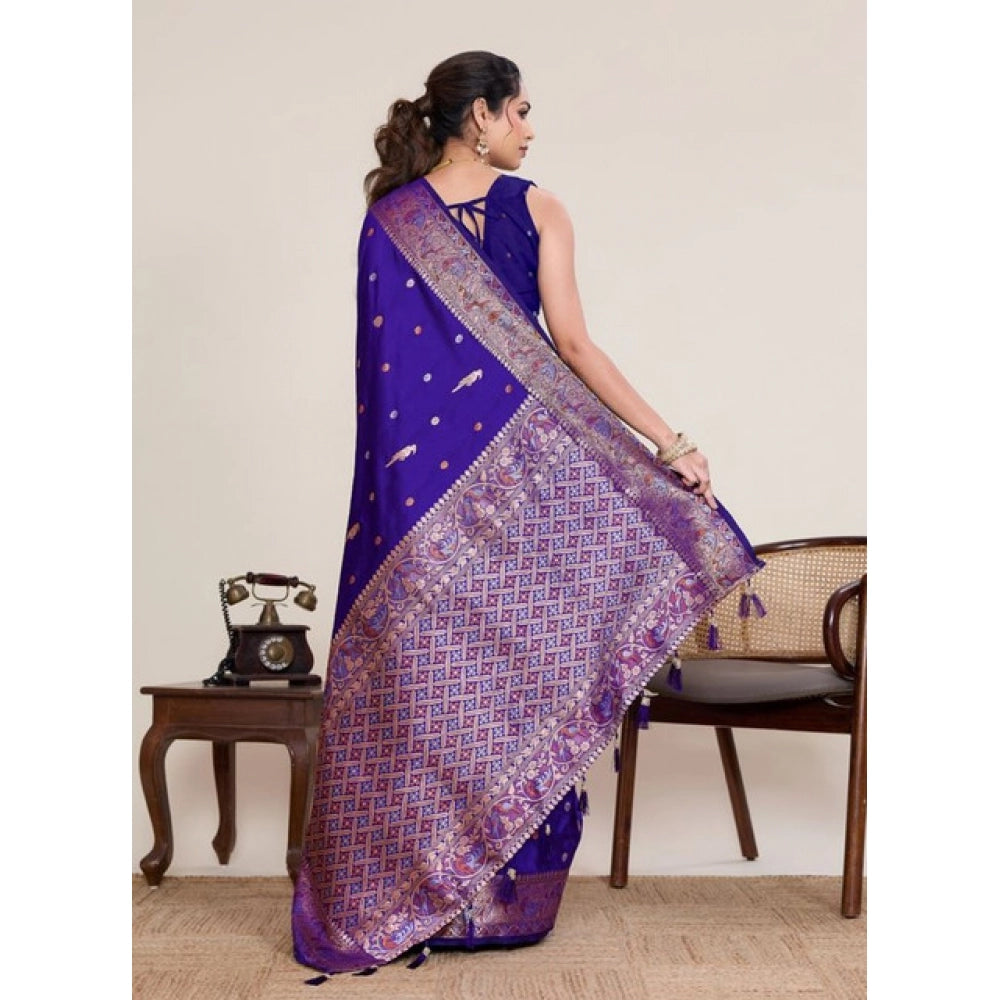 Snuggle Spot Women's Jacquard Woven Saree With Unstitched Blouse 5.5Mtr (Blue)