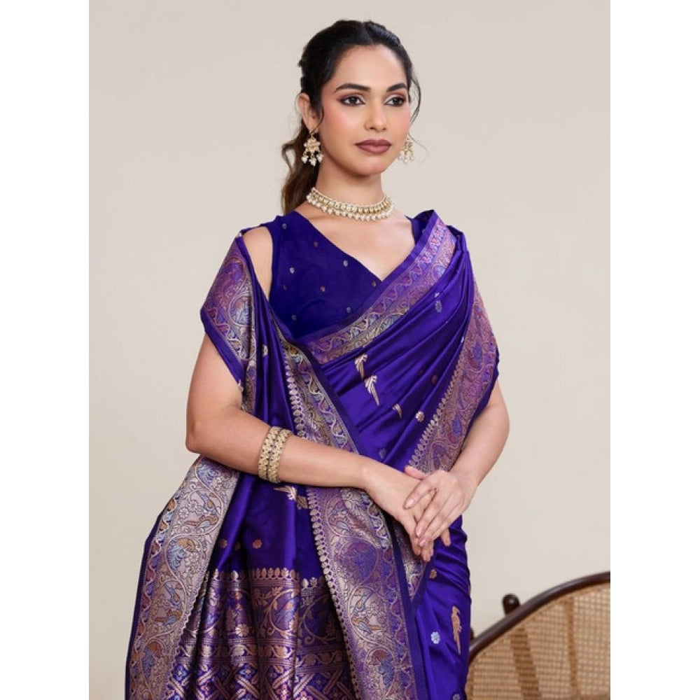 Snuggle Spot Women's Jacquard Woven Saree With Unstitched Blouse 5.5Mtr (Blue)