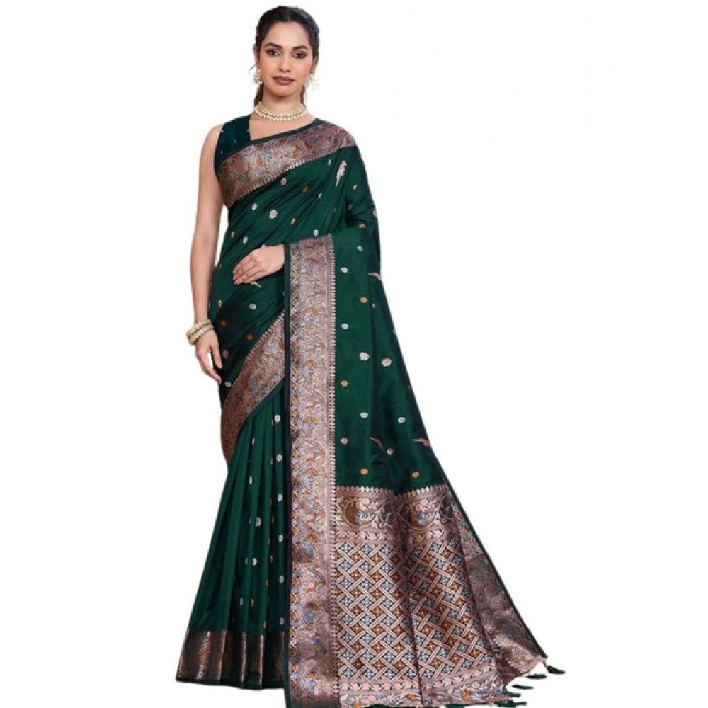 Snuggle Spot Women's Jacquard Woven Saree With Unstitched Blouse 5.5Mtr (Green)
