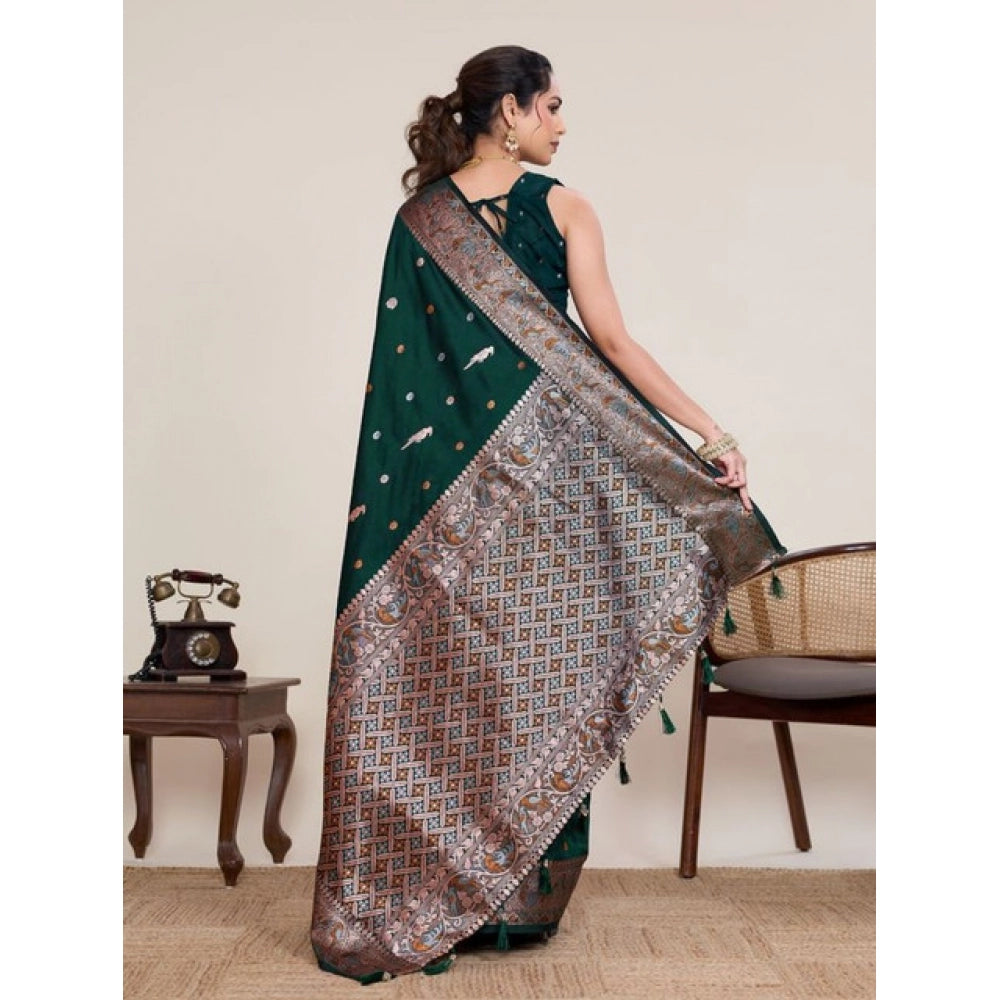 Snuggle Spot Women's Jacquard Woven Saree With Unstitched Blouse 5.5Mtr (Green)