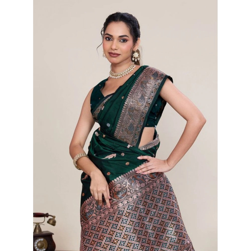 Snuggle Spot Women's Jacquard Woven Saree With Unstitched Blouse 5.5Mtr (Green)
