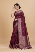 Snuggle Spot Women's Jacquard Woven Saree With Unstitched Blouse 5.5Mtr (Maroon)