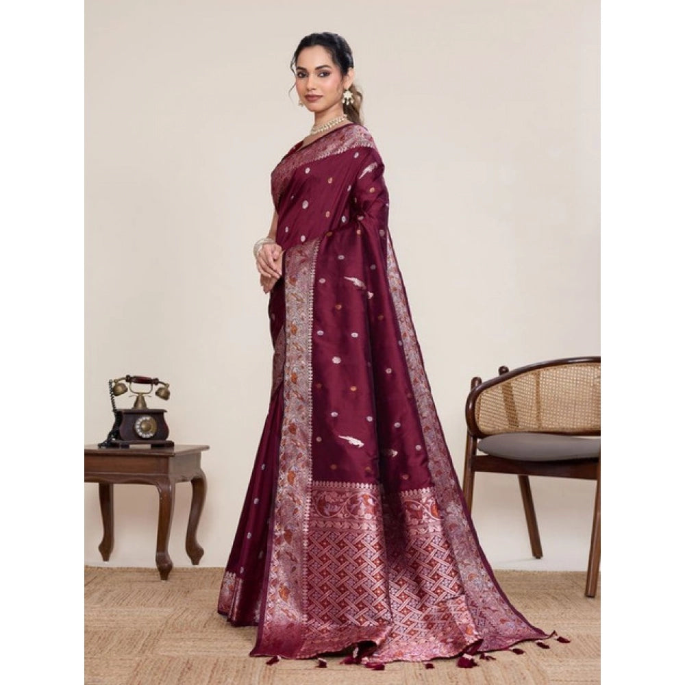 Snuggle Spot Women's Jacquard Woven Saree With Unstitched Blouse 5.5Mtr (Maroon)