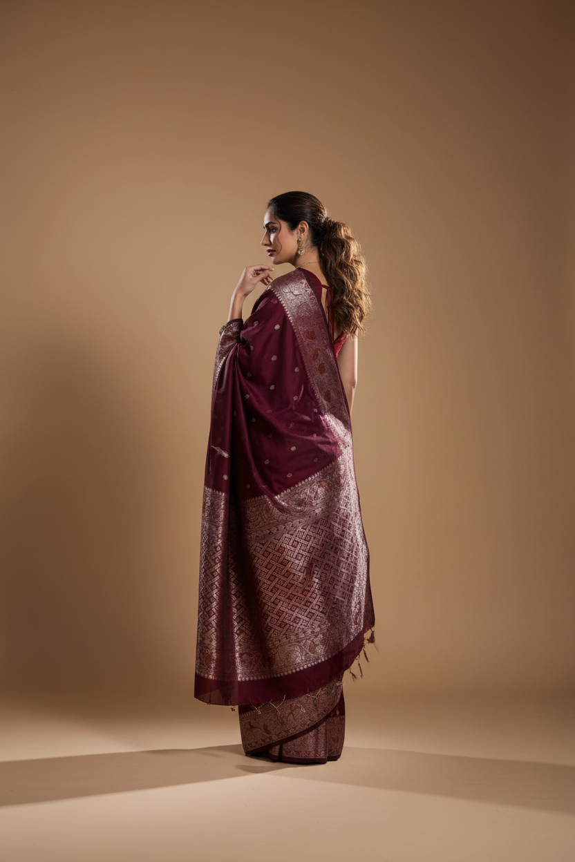 Snuggle Spot Women's Jacquard Woven Saree With Unstitched Blouse 5.5Mtr (Maroon)