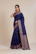 Snuggle Spot Women's Jacquard Woven Saree With Unstitched Blouse 5.5Mtr (Navy)