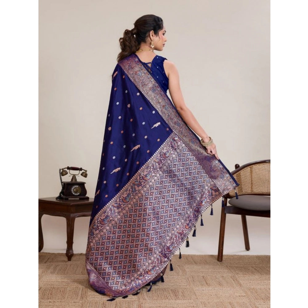 Snuggle Spot Women's Jacquard Woven Saree With Unstitched Blouse 5.5Mtr (Navy)