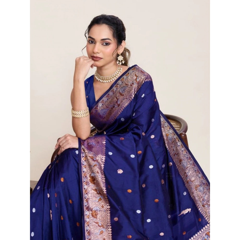 Snuggle Spot Women's Jacquard Woven Saree With Unstitched Blouse 5.5Mtr (Navy)