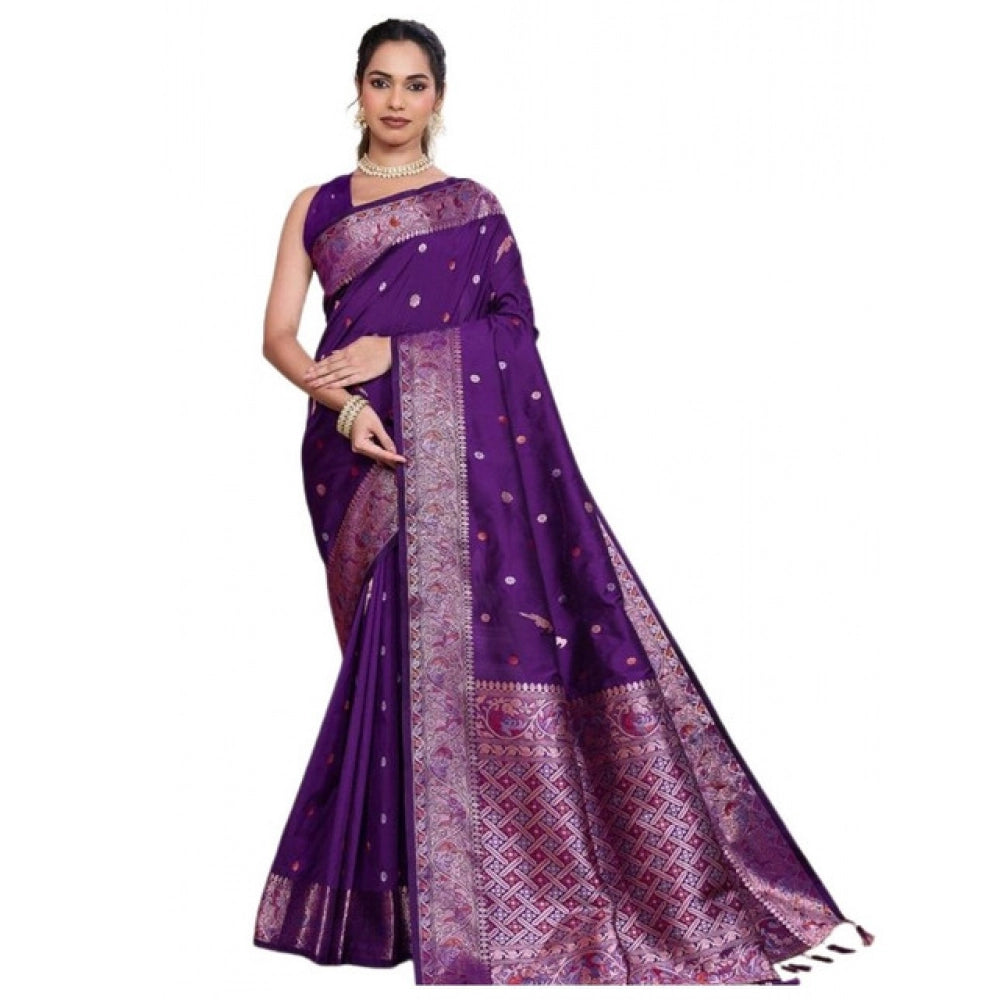 Snuggle Spot Women's Jacquard Woven Saree With Unstitched Blouse 5.5Mtr (Purple)