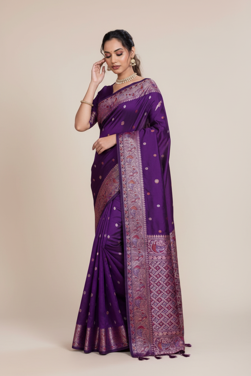 Snuggle Spot Women's Jacquard Woven Saree With Unstitched Blouse 5.5Mtr (Purple)