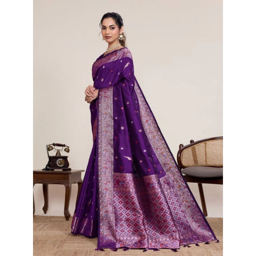 Snuggle Spot Women's Jacquard Woven Saree With Unstitched Blouse 5.5Mtr (Purple)