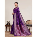 Snuggle Spot Women's Jacquard Woven Saree With Unstitched Blouse 5.5Mtr (Purple)