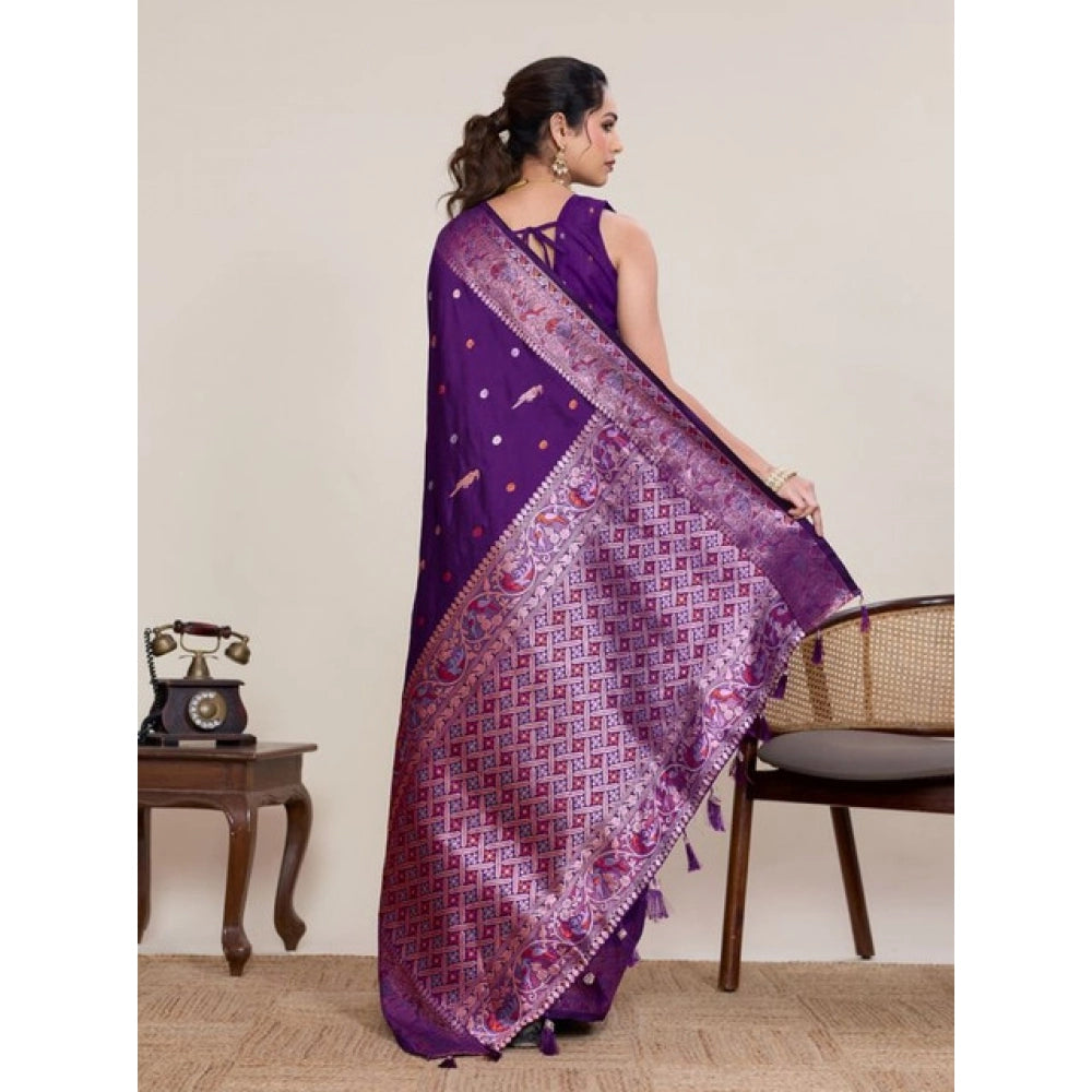 Snuggle Spot Women's Jacquard Woven Saree With Unstitched Blouse 5.5Mtr (Purple)