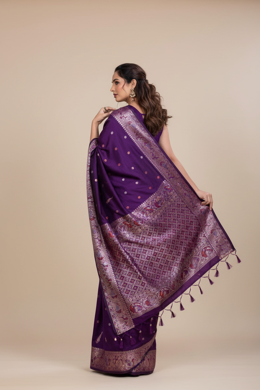 Snuggle Spot Women's Jacquard Woven Saree With Unstitched Blouse 5.5Mtr (Purple)