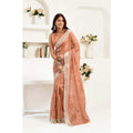 Snuggle Spot Women's Faux Linen Floral Print Ready to wear Saree With Unstitched Blouse 5.5Mtr (Peach)