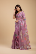 Snuggle Spot Women's Faux Linen Floral Print Ready to wear Saree With Unstitched Blouse 5.5Mtr (Pink)