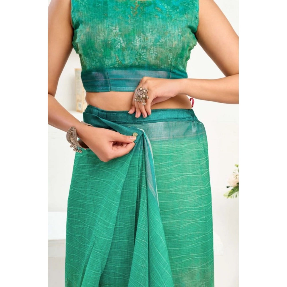 Snuggle Spot Women's Faux Linen Floral Ready to wear Saree With Unstitched Blouse 5.5Mtr (Green)