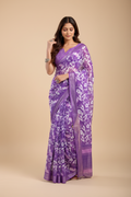 Snuggle Spot Women's Faux Linen Floral Print Ready to wear Saree With Unstitched Blouse 5.5Mtr (Purple)