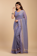 Snuggle Spot Women's Faux Linen Printed Ready to wear Saree With Unstitched Blouse 5.5Mtr (Light_Lavender)