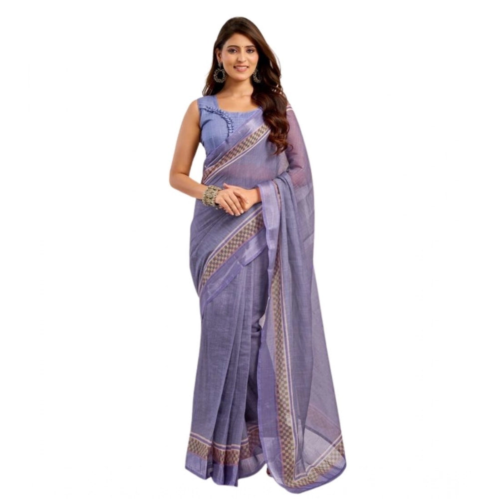 Snuggle Spot Women's Faux Linen Printed Ready to wear Saree With Unstitched Blouse 5.5Mtr (Light_Lavender)