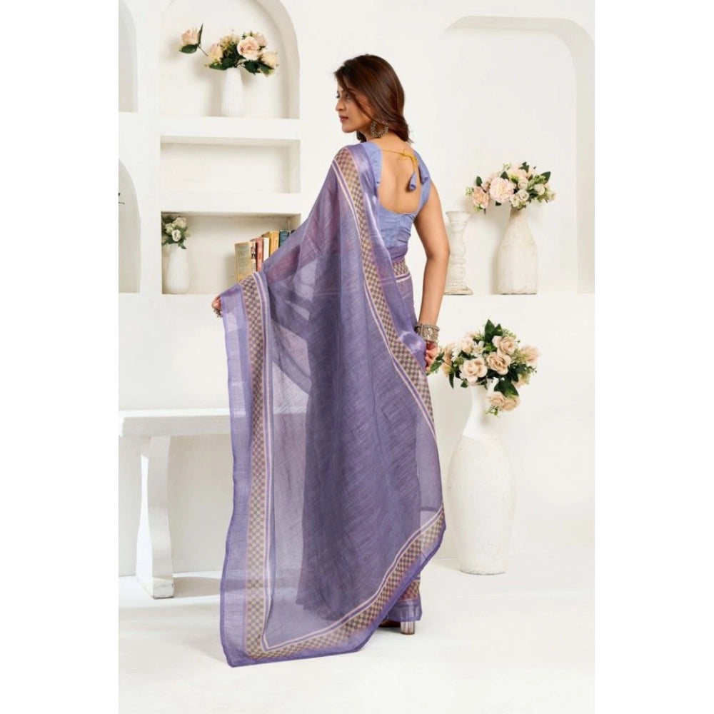 Snuggle Spot Women's Faux Linen Printed Ready to wear Saree With Unstitched Blouse 5.5Mtr (Light_Lavender)