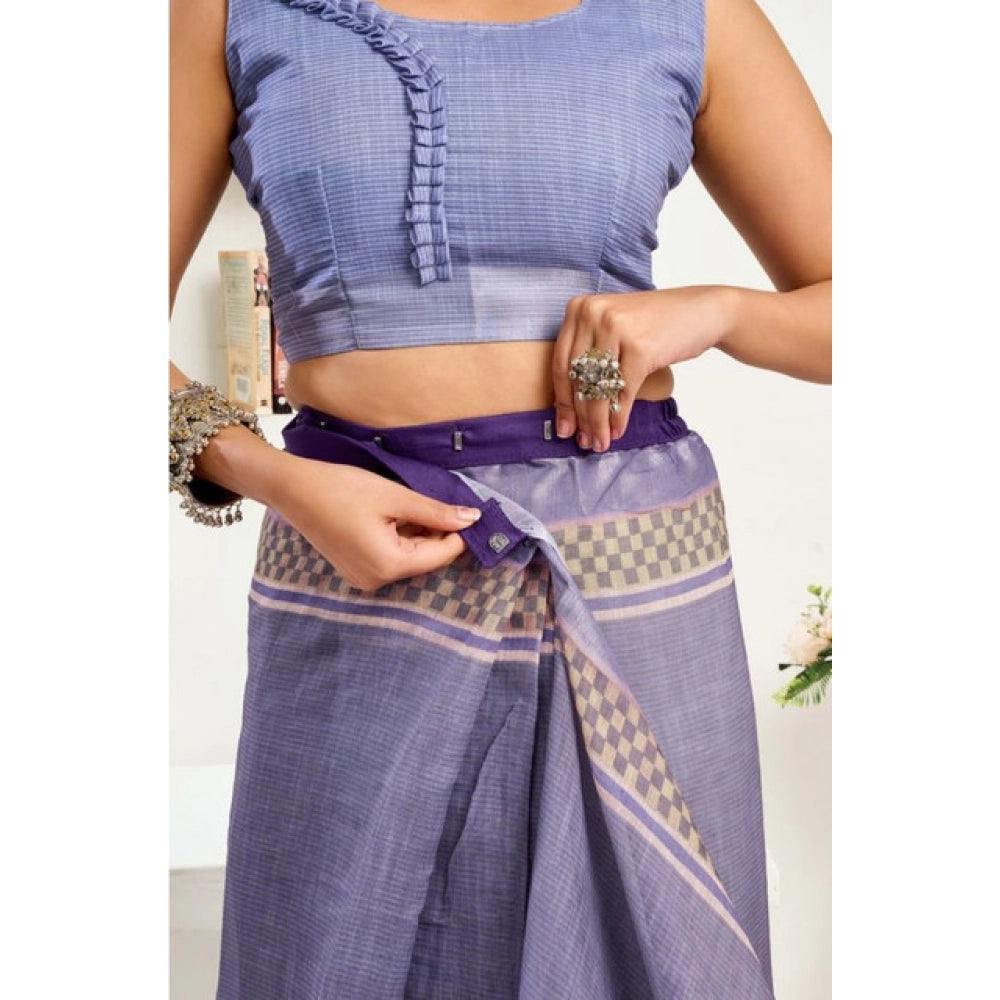 Snuggle Spot Women's Faux Linen Printed Ready to wear Saree With Unstitched Blouse 5.5Mtr (Light_Lavender)