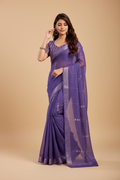 Snuggle Spot Women's Faux Linen Geometric Print Ready to wear Saree With Unstitched Blouse 5.5Mtr (Purple)