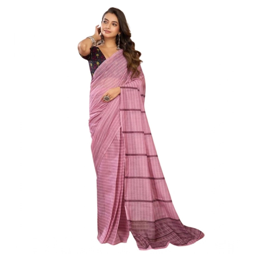 Snuggle Spot Women's Faux Linen Geometric Ready to wear Saree With Unstitched Blouse 5.5Mtr (LightPink)