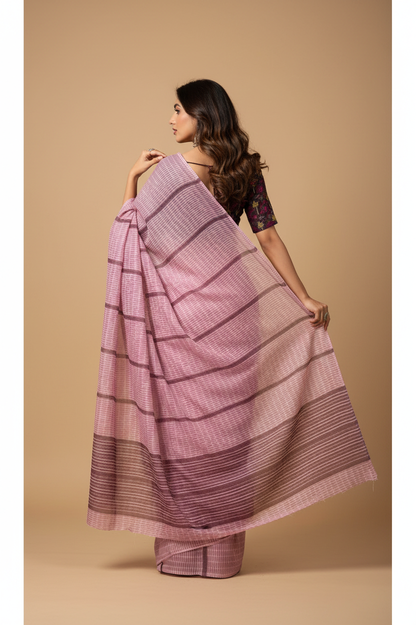Snuggle Spot Women's Faux Linen Geometric Ready to wear Saree With Unstitched Blouse 5.5Mtr (LightPink)