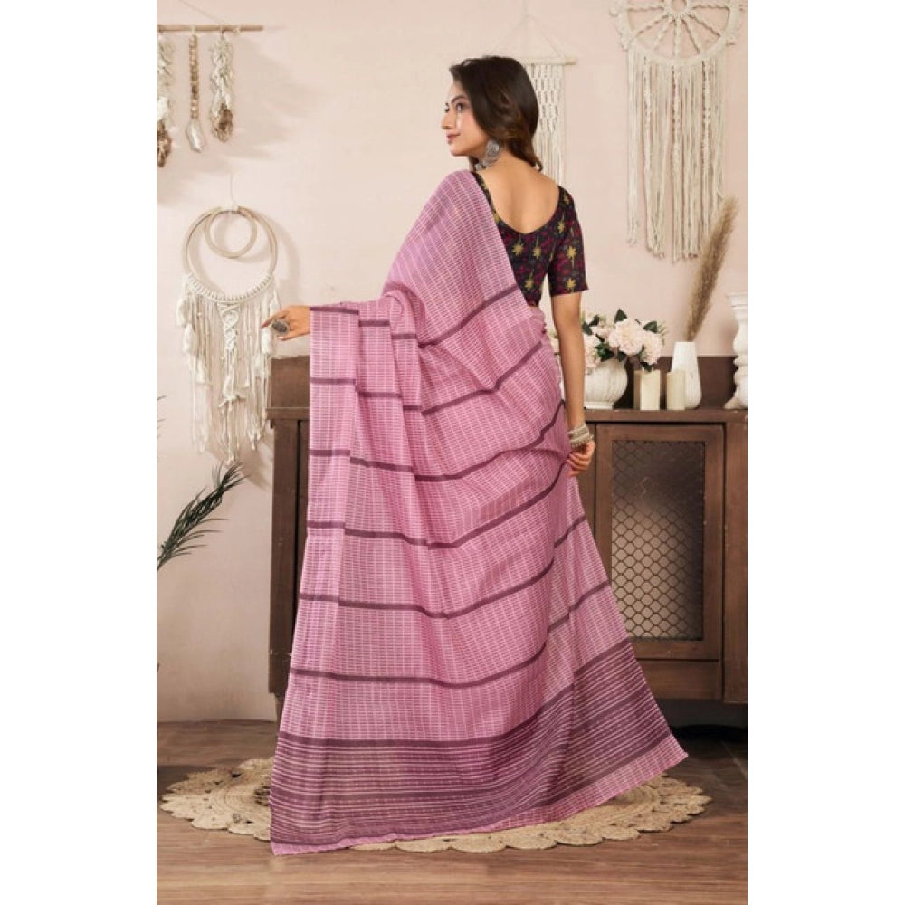 Snuggle Spot Women's Faux Linen Geometric Ready to wear Saree With Unstitched Blouse 5.5Mtr (LightPink)