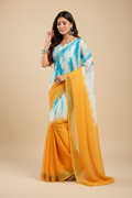 Snuggle Spot Women's Faux Linen Abstract Print Ready to wear Saree With Unstitched Blouse 5.5Mtr (Multicolor)