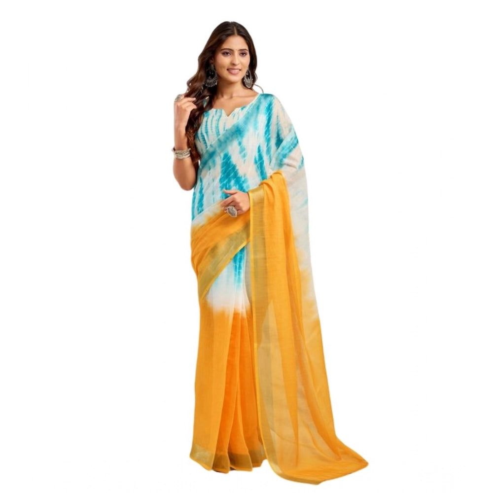 Snuggle Spot Women's Faux Linen Abstract Print Ready to wear Saree With Unstitched Blouse 5.5Mtr (Multicolor)