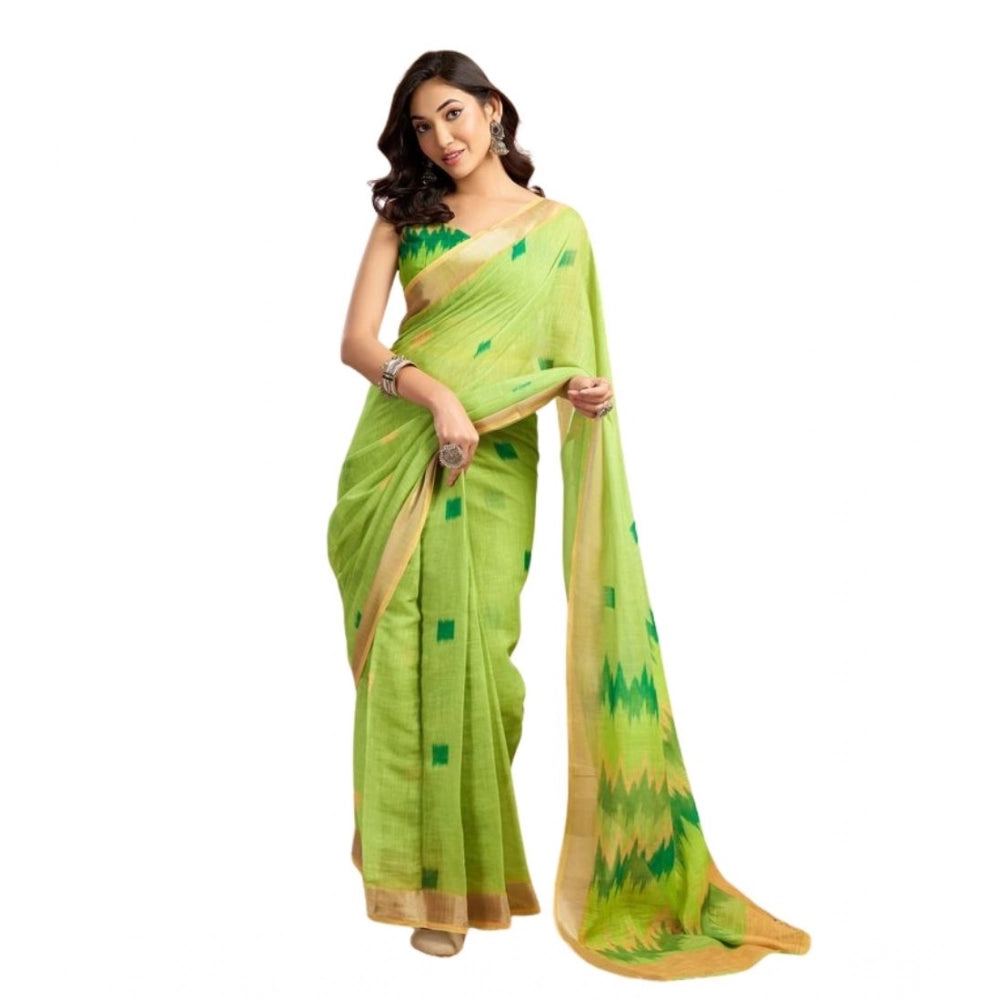 Snuggle Spot Women's Faux Linen Floral Print Ready to wear Saree With Unstitched Blouse 5.5Mtr (Green)
