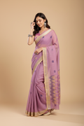 Snuggle Spot Women's Faux Linen Floral Ready to wear Saree With Unstitched Blouse 5.5Mtr (Lavender)