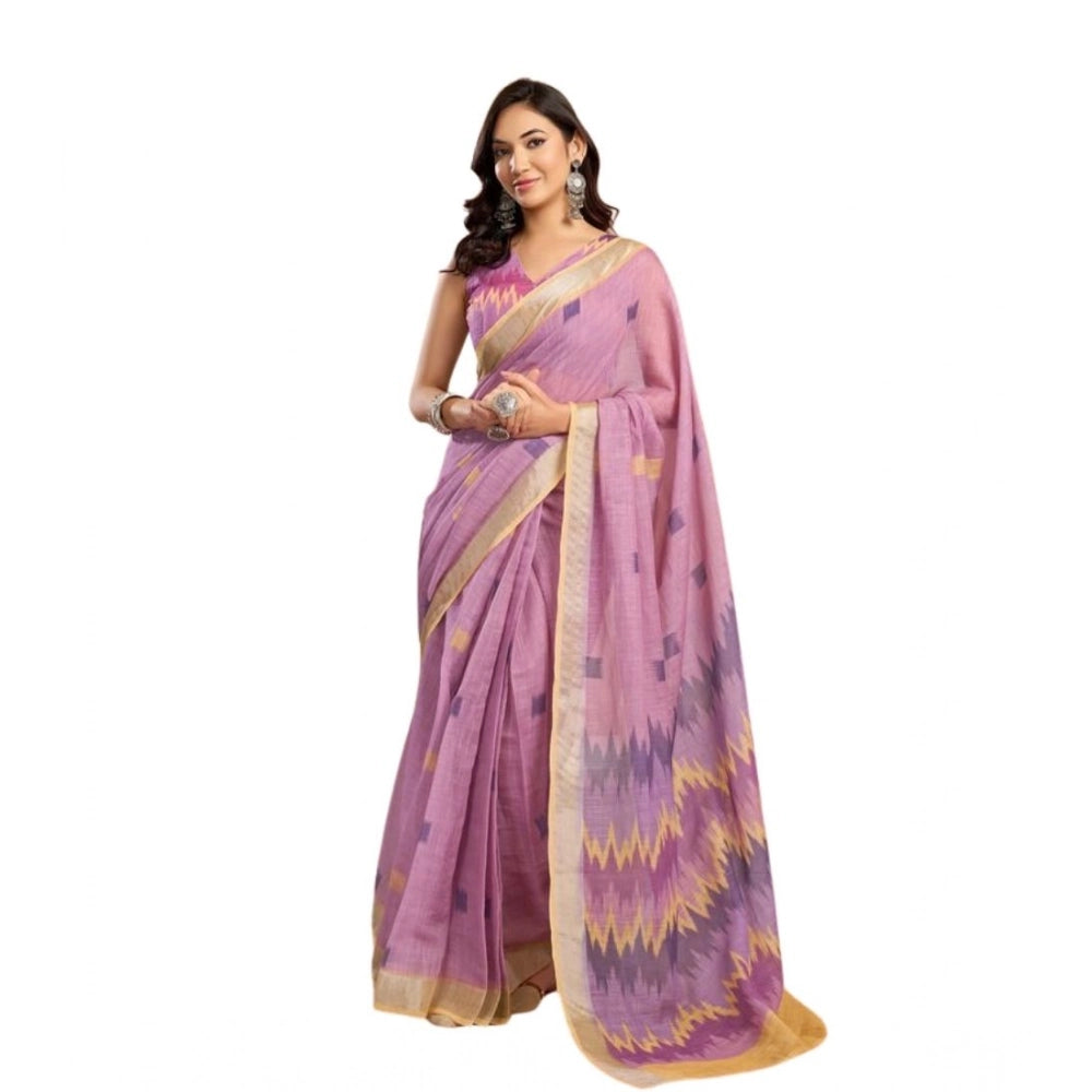 Snuggle Spot Women's Faux Linen Floral Ready to wear Saree With Unstitched Blouse 5.5Mtr (Lavender)