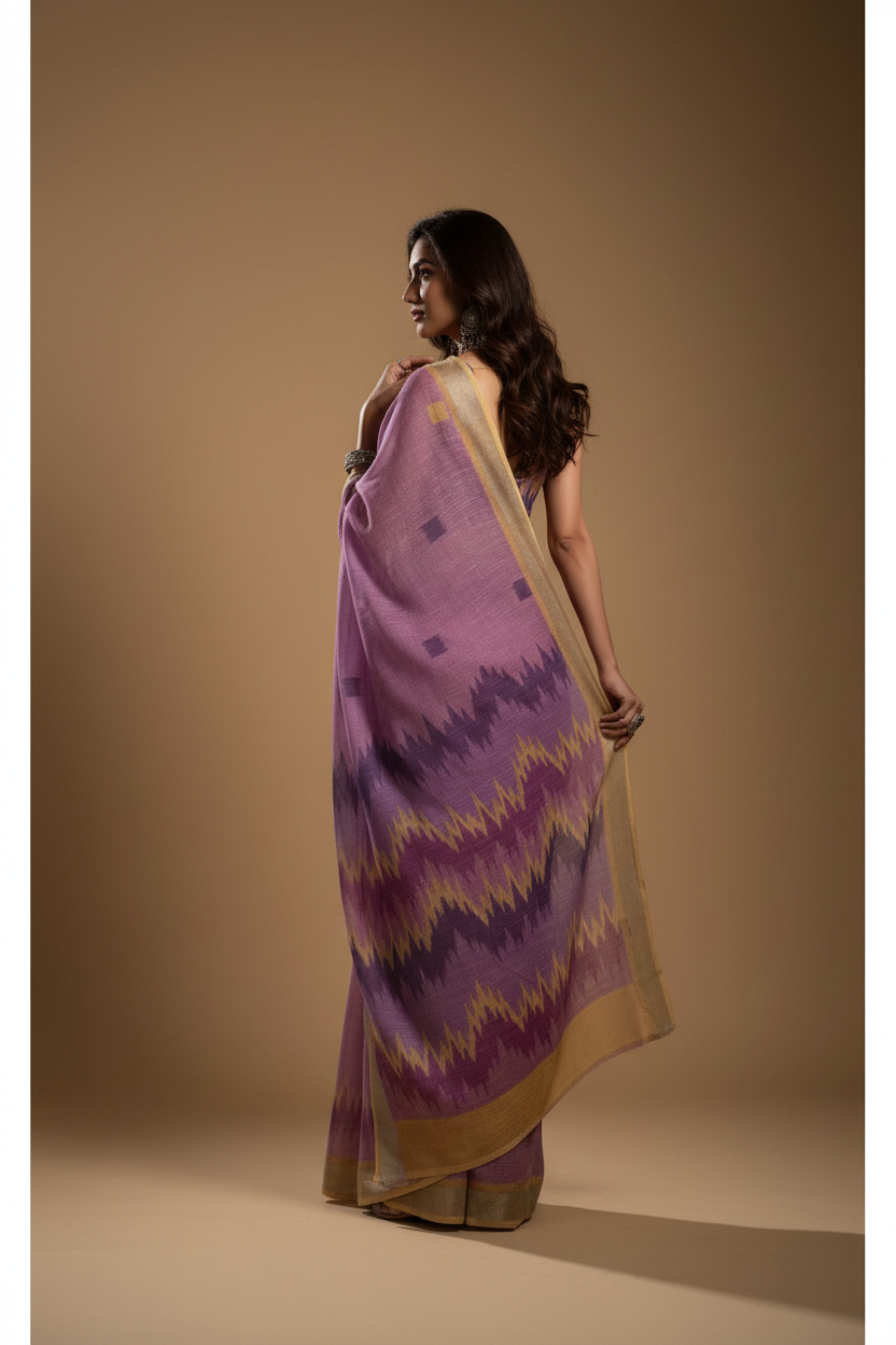 Snuggle Spot Women's Faux Linen Floral Ready to wear Saree With Unstitched Blouse 5.5Mtr (Lavender)
