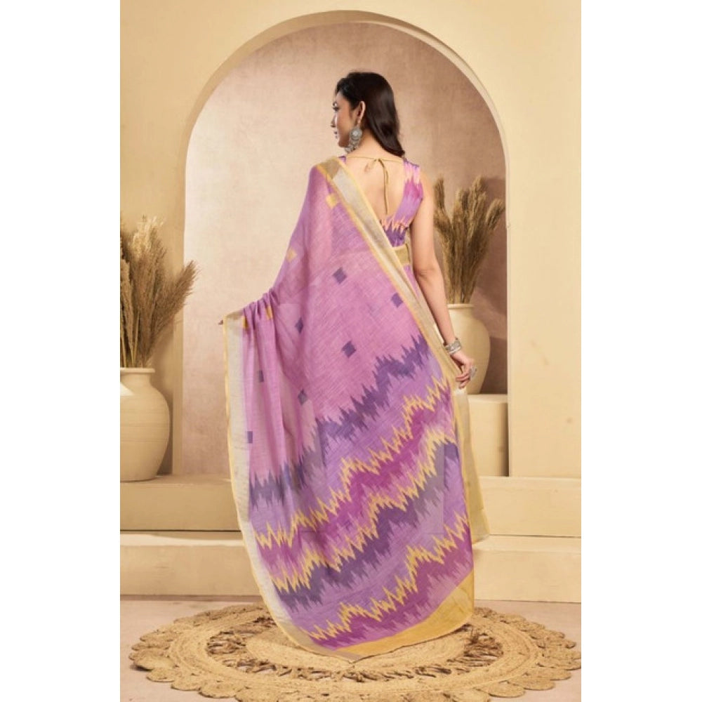Snuggle Spot Women's Faux Linen Floral Ready to wear Saree With Unstitched Blouse 5.5Mtr (Lavender)